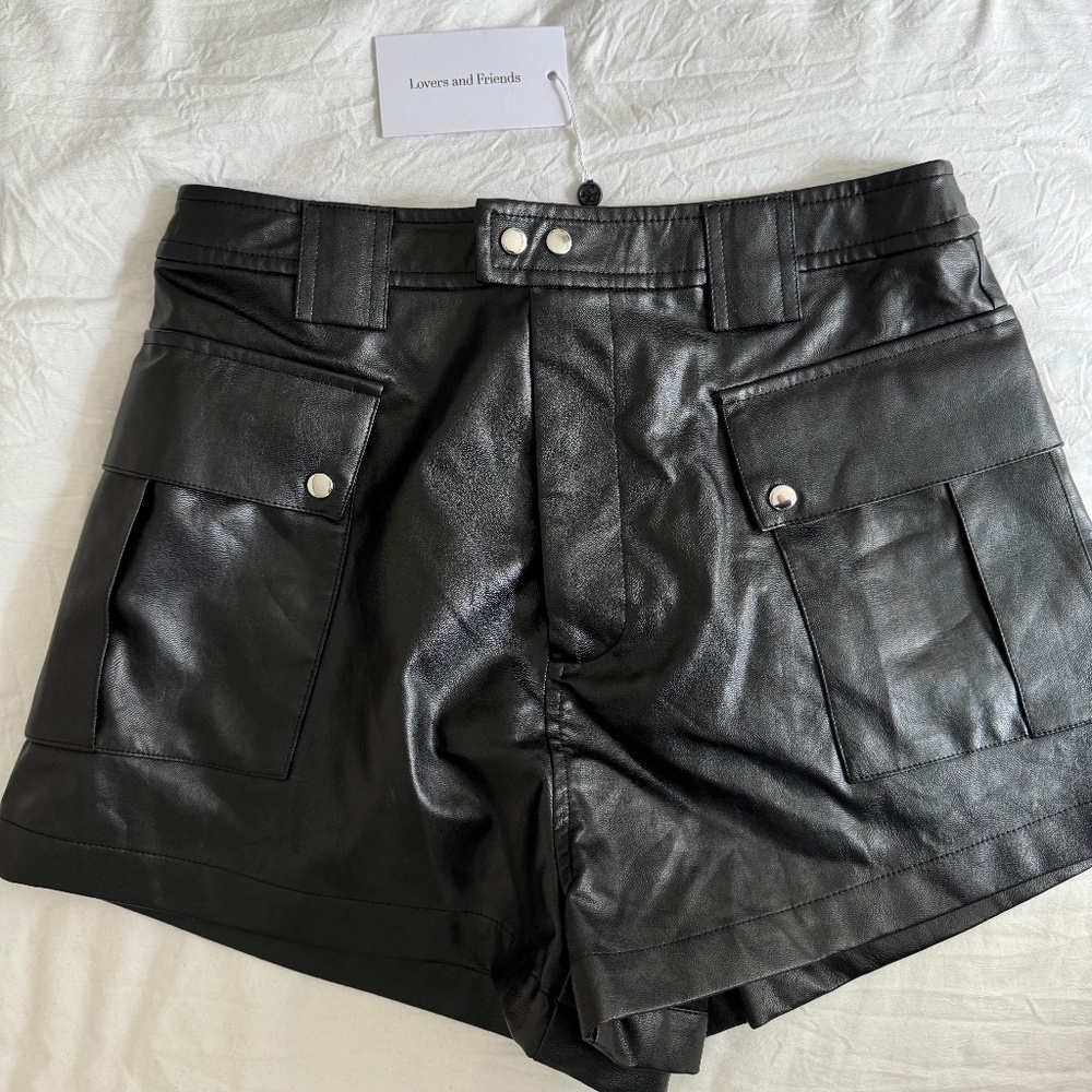 Lovers + Friends High Waist Black Leather Shorts
